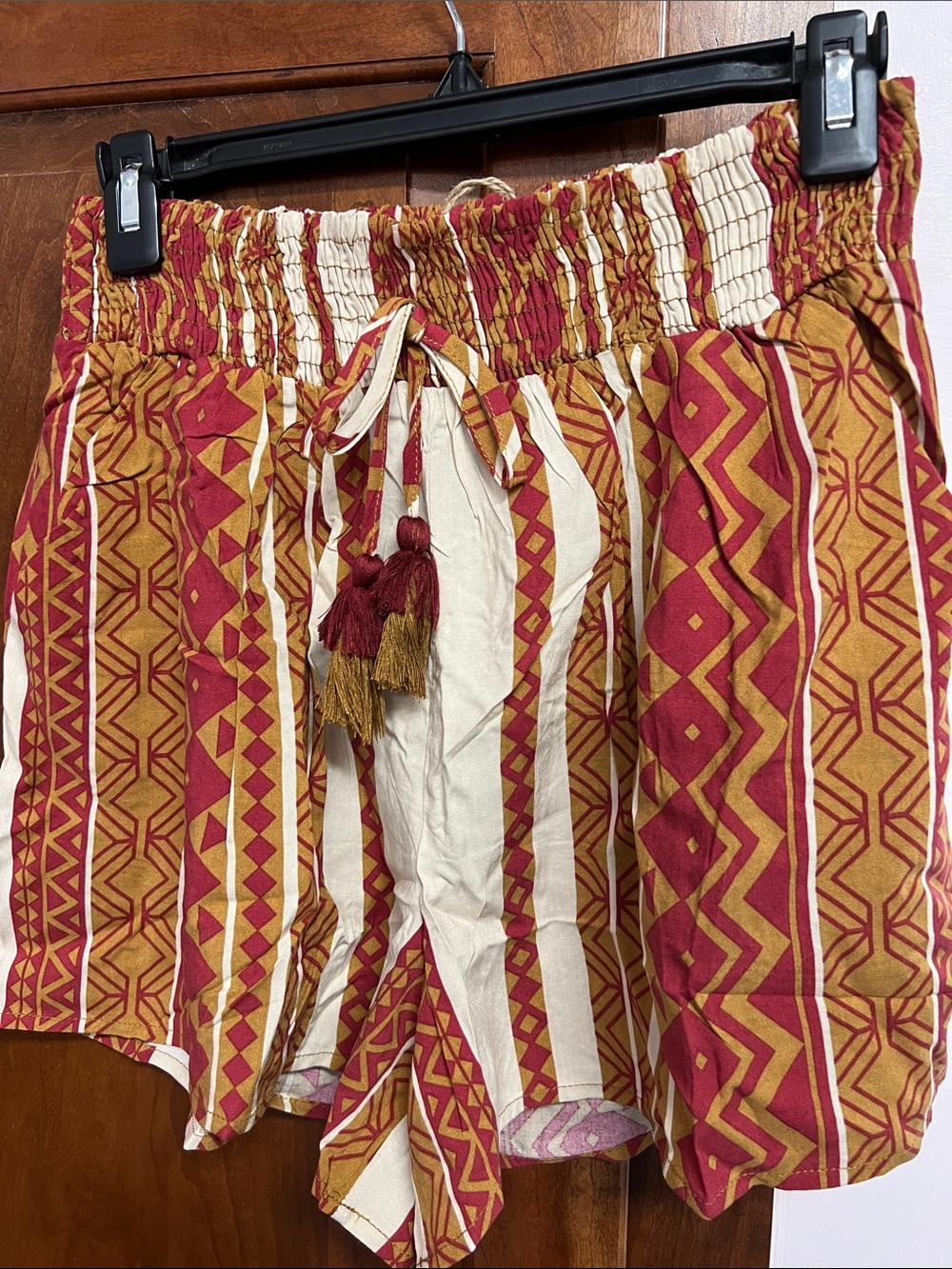 easel Red & Mustard Geometric Tassel Tie Shorts